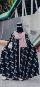 Floral Aura Abaya Black ফুল সেট