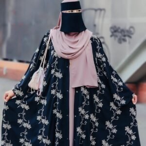 Floral Aura Abaya Black ফুল সেট